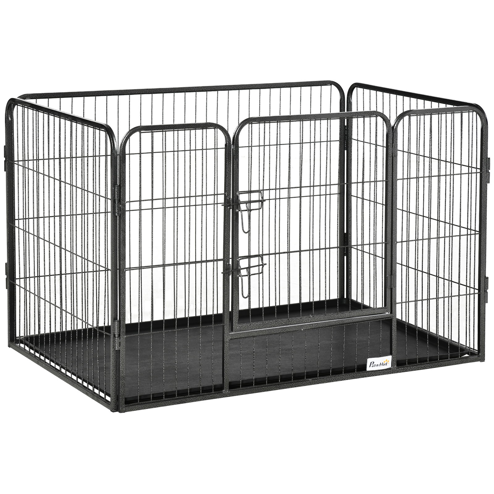Barreira de Segurança para Animais de Estimação Parque de Diversão para Animais com 4 Painéis de Aço 109x74x71cm com Porta de Tr