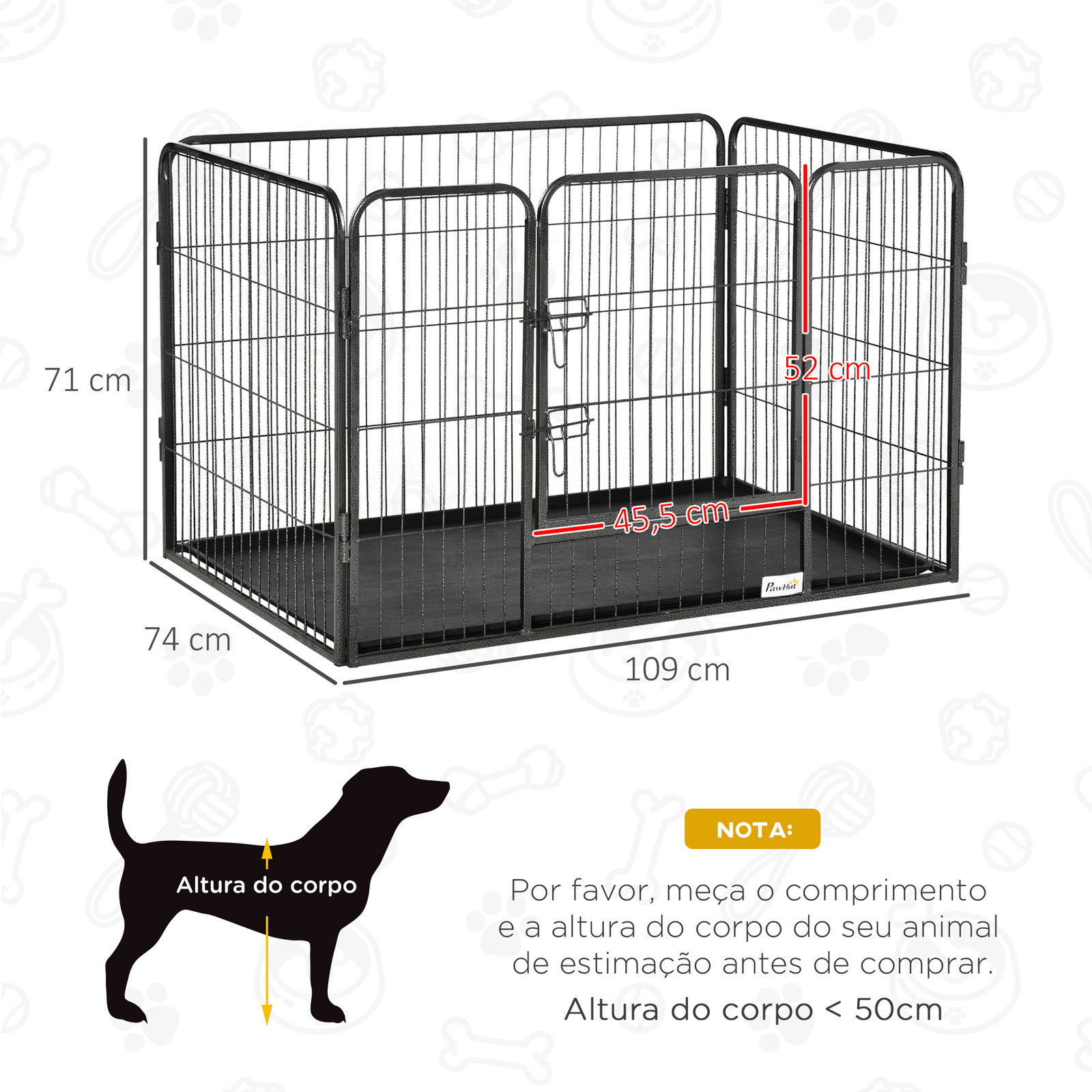 Barreira de Segurança para Animais de Estimação Parque de Diversão para Animais com 4 Painéis de Aço 109x74x71cm com Porta de Tr