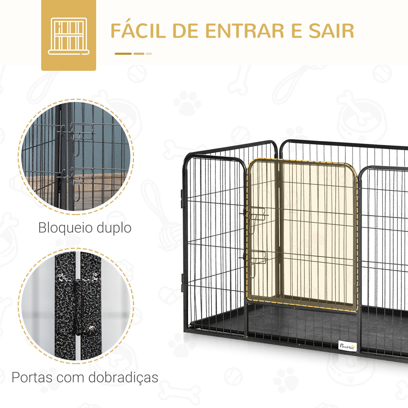 Barreira de Segurança para Animais de Estimação Parque de Diversão para Animais com 4 Painéis de Aço 109x74x71cm com Porta de Tr