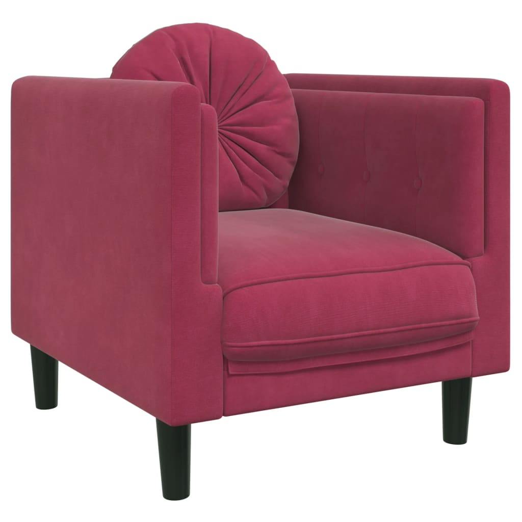 3 Pcs conjunto de sofás com almofadas veludo vermelho-tinto