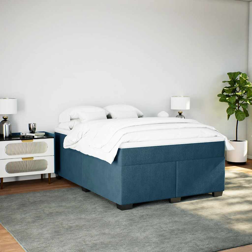Cama com molas/colchão 140x190 cm veludo azul-escuro