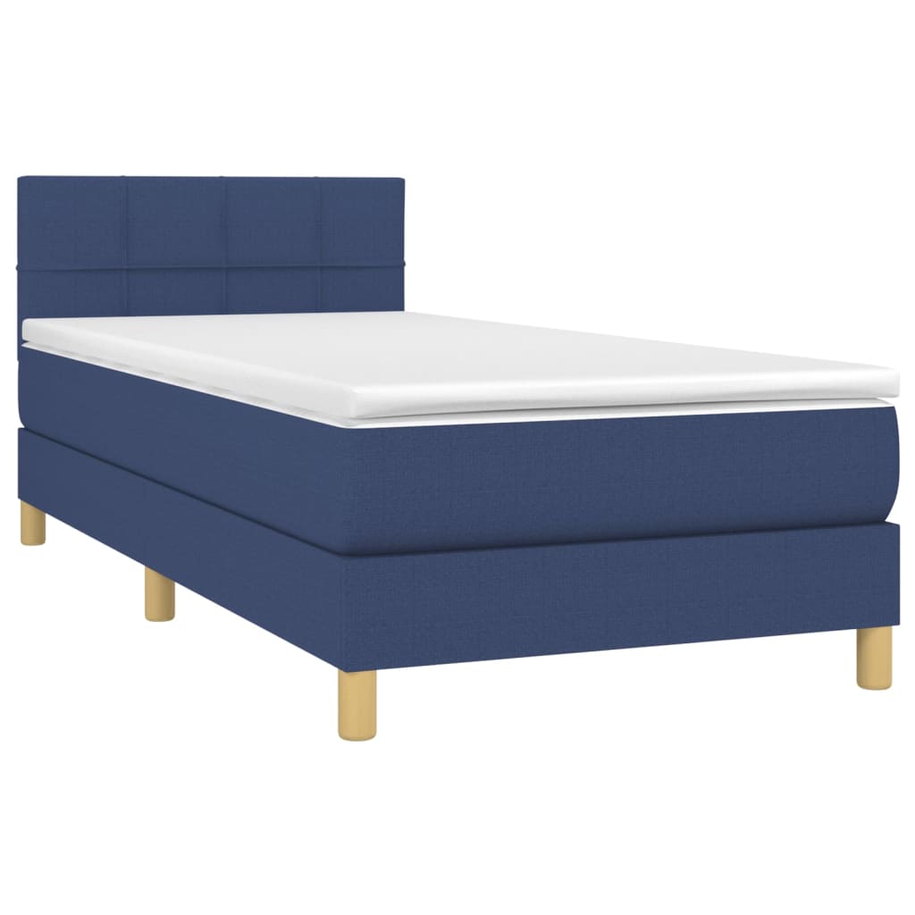 Cama box spring c/ colchão e LED 100x200 cm tecido azul