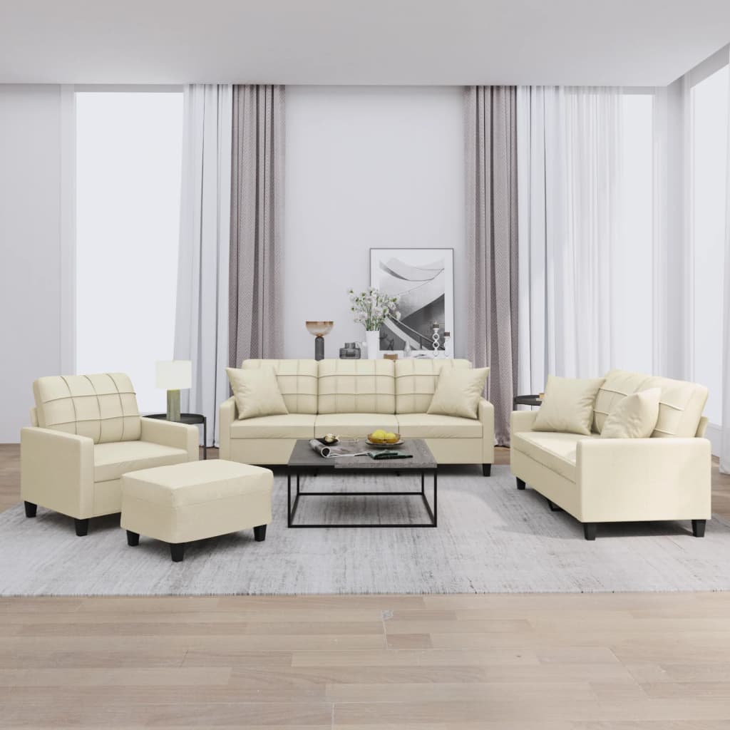 4 Pcs conjunto de sofás com almofadas couro artificial creme