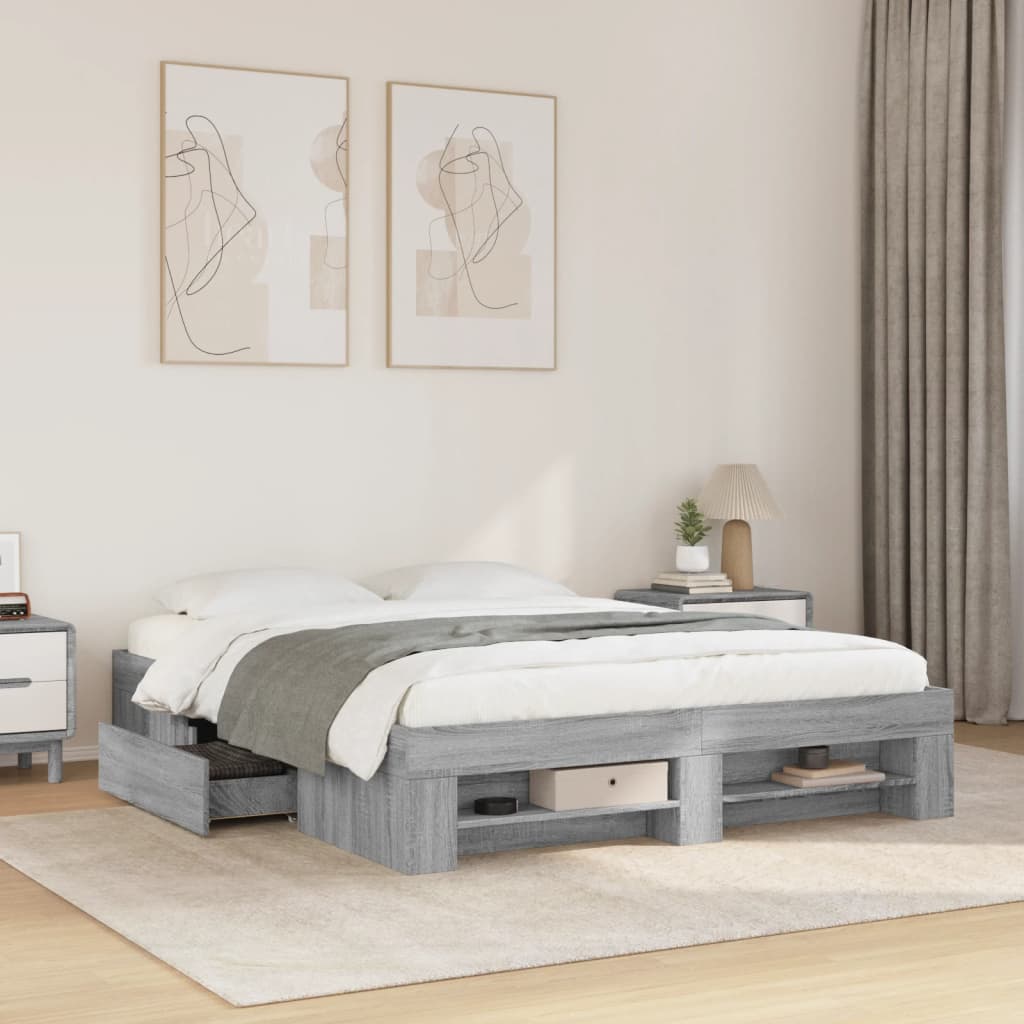 Estrutura de cama sem colchão 160x200 cm sonoma cinzento