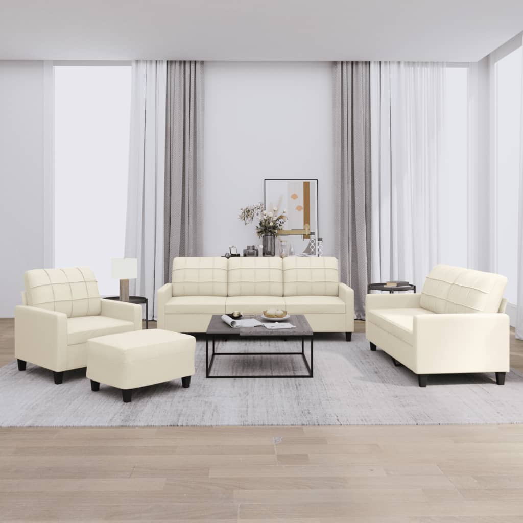 4 Pcs conjunto sofás c/ almofadões couro artificial cor creme