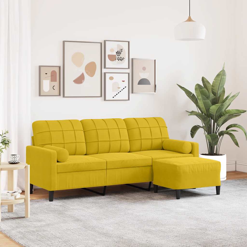 Sofá de 3 lugares com apoio de pés 180 cm veludo amarelo