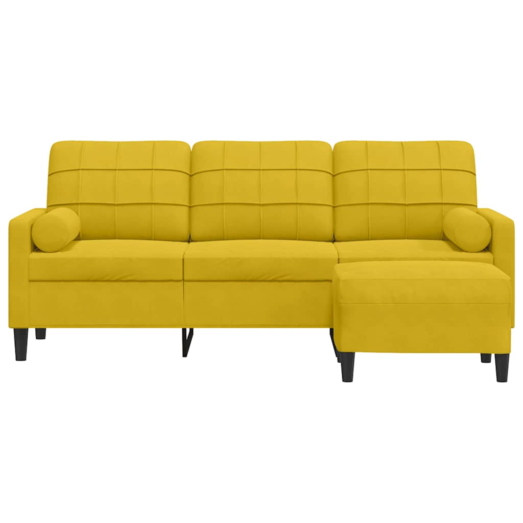 Sofá de 3 lugares com apoio de pés 180 cm veludo amarelo