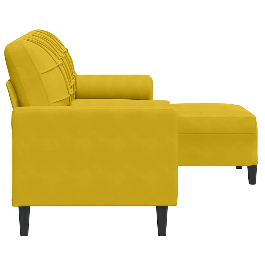 Sofá de 3 lugares com apoio de pés 180 cm veludo amarelo