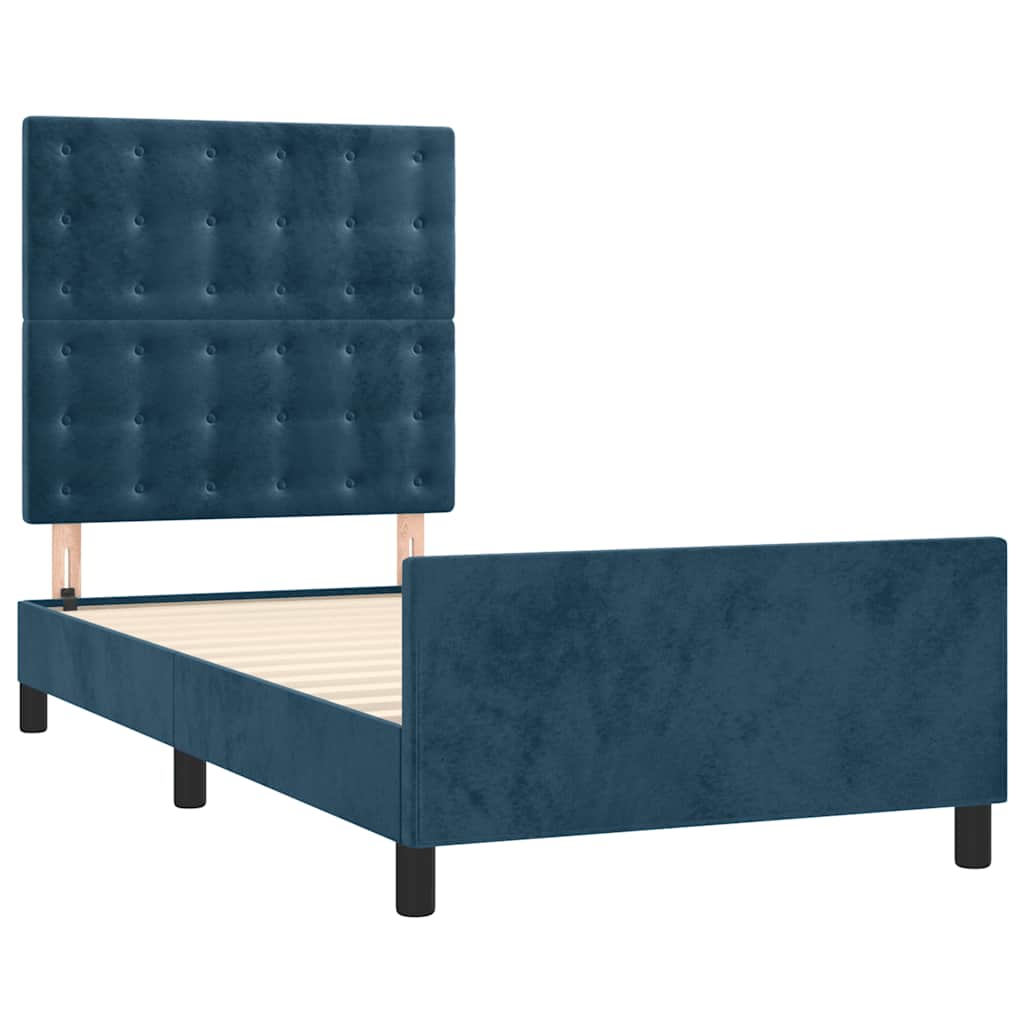 Estrutura de cama sem colchão 100x200 cm veludo azul-escuro