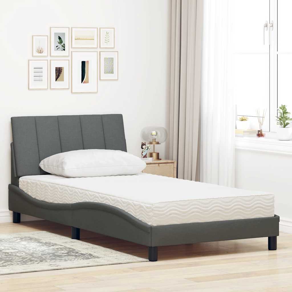 Cama com colchão hanko 100x200 cm tecido cinzento-escuro