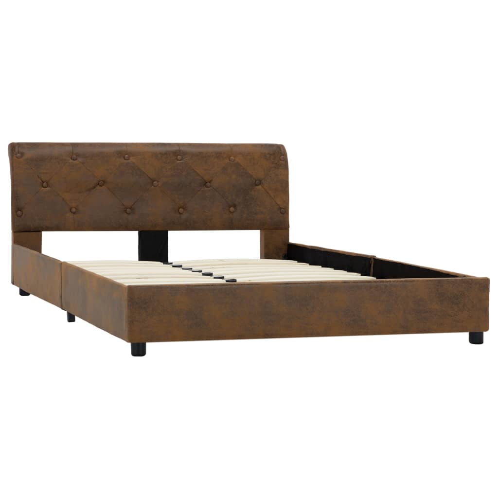 Estrutura de cama 140x200 cm camurça artificial castanho