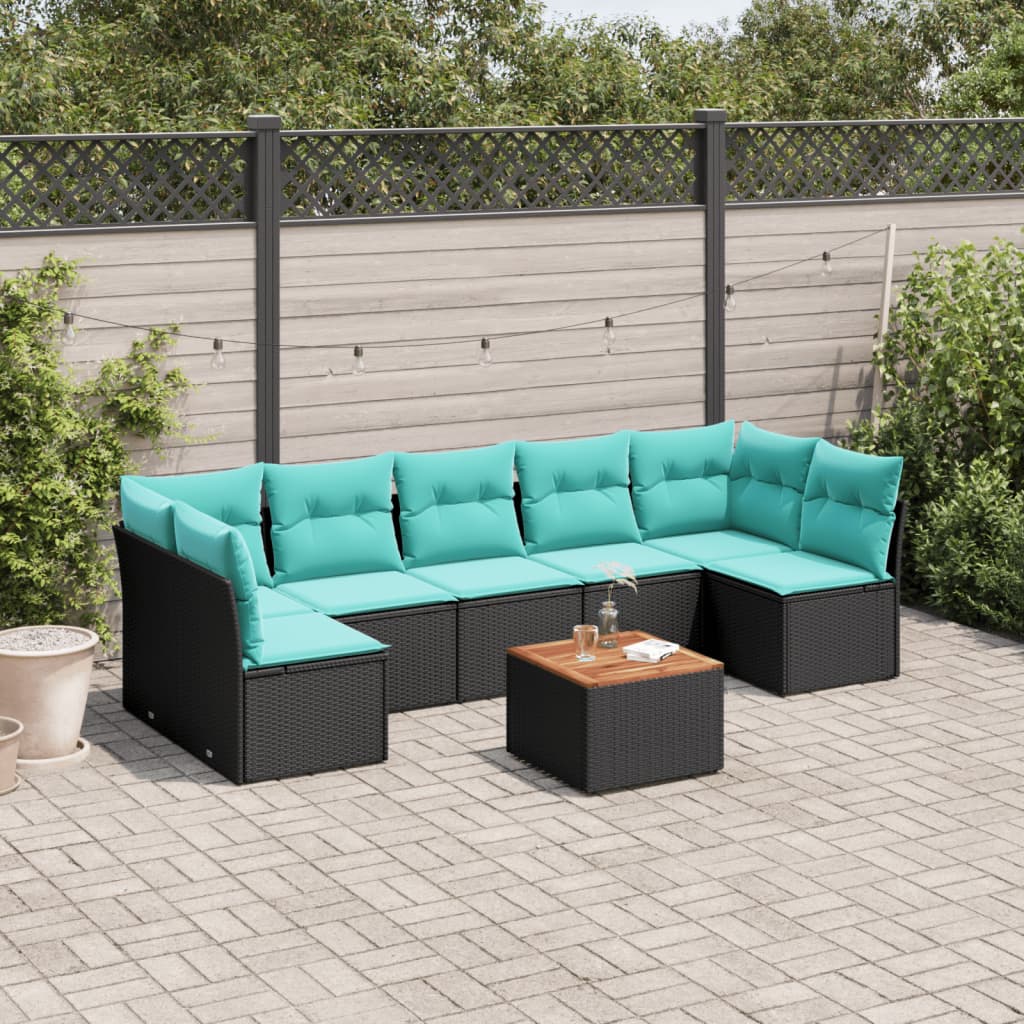 8 Pcs conjunto de sofás p/ jardim c/ almofadões vime PE preto