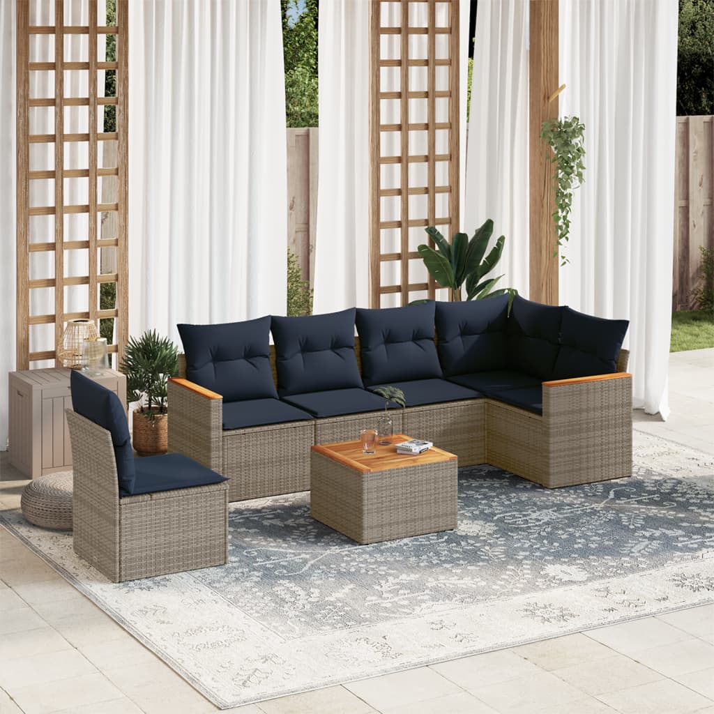 Conjunto de sofá de jardim com 7 peças e almofadas em rattan sintético cinza
