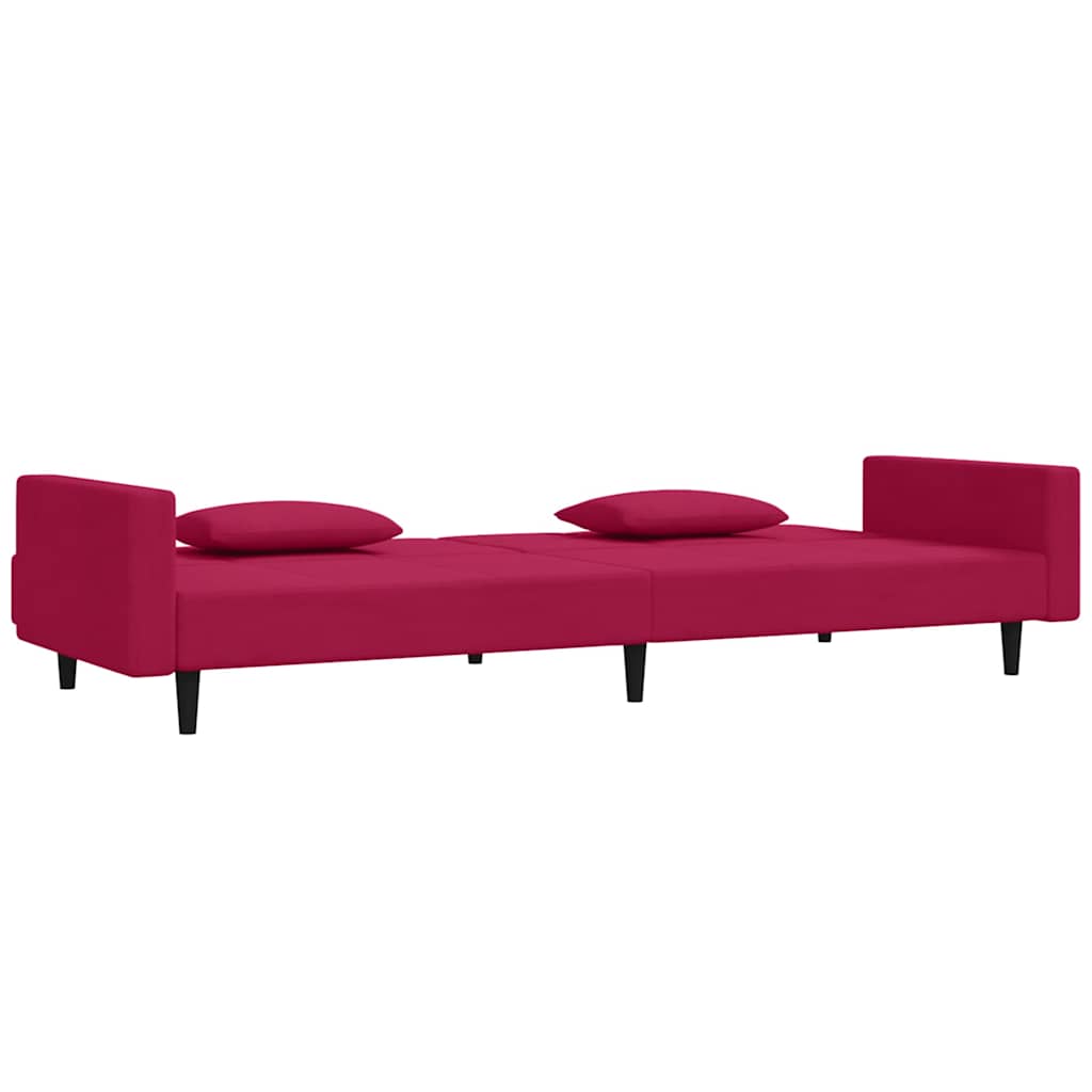 Sofá-cama 2 lugares com duas almofadas veludo vermelho tinto