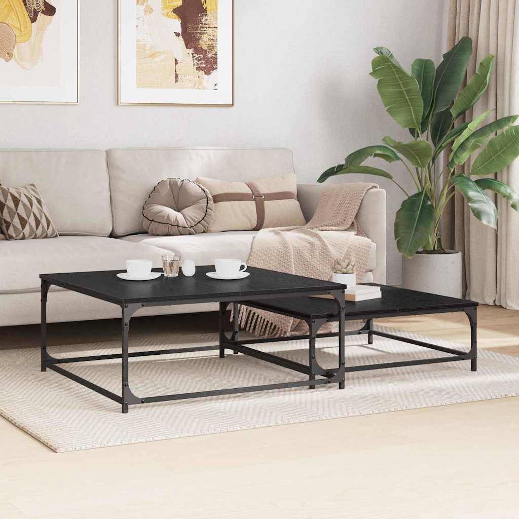 Mesa de centro 2 unid. carvalho preto 80 x 80 x 35 cm