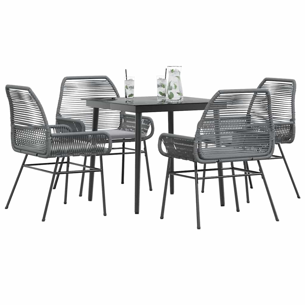 Conjunto jantar jardim 5 peças almofadas vidro vime cinzento PE