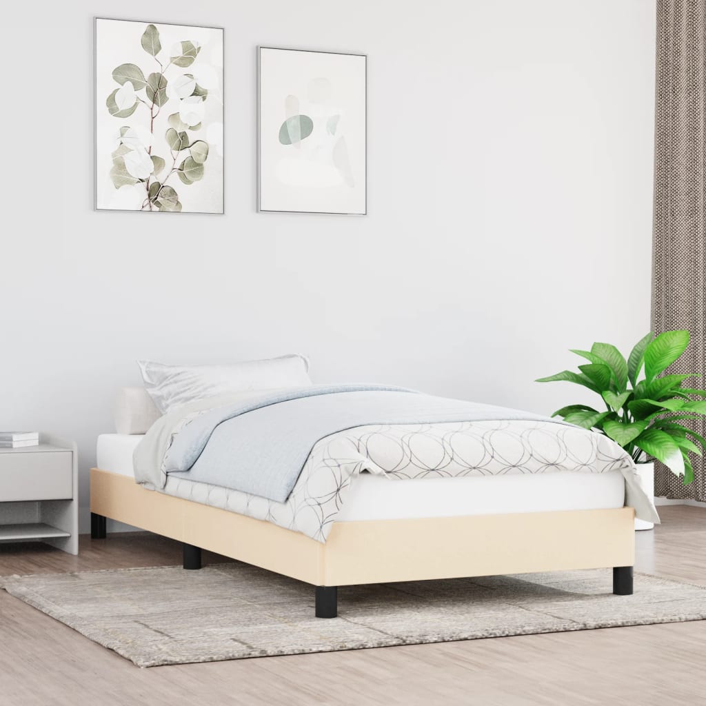 Estrutura de cama sem colchão 90x190 cm tecido creme