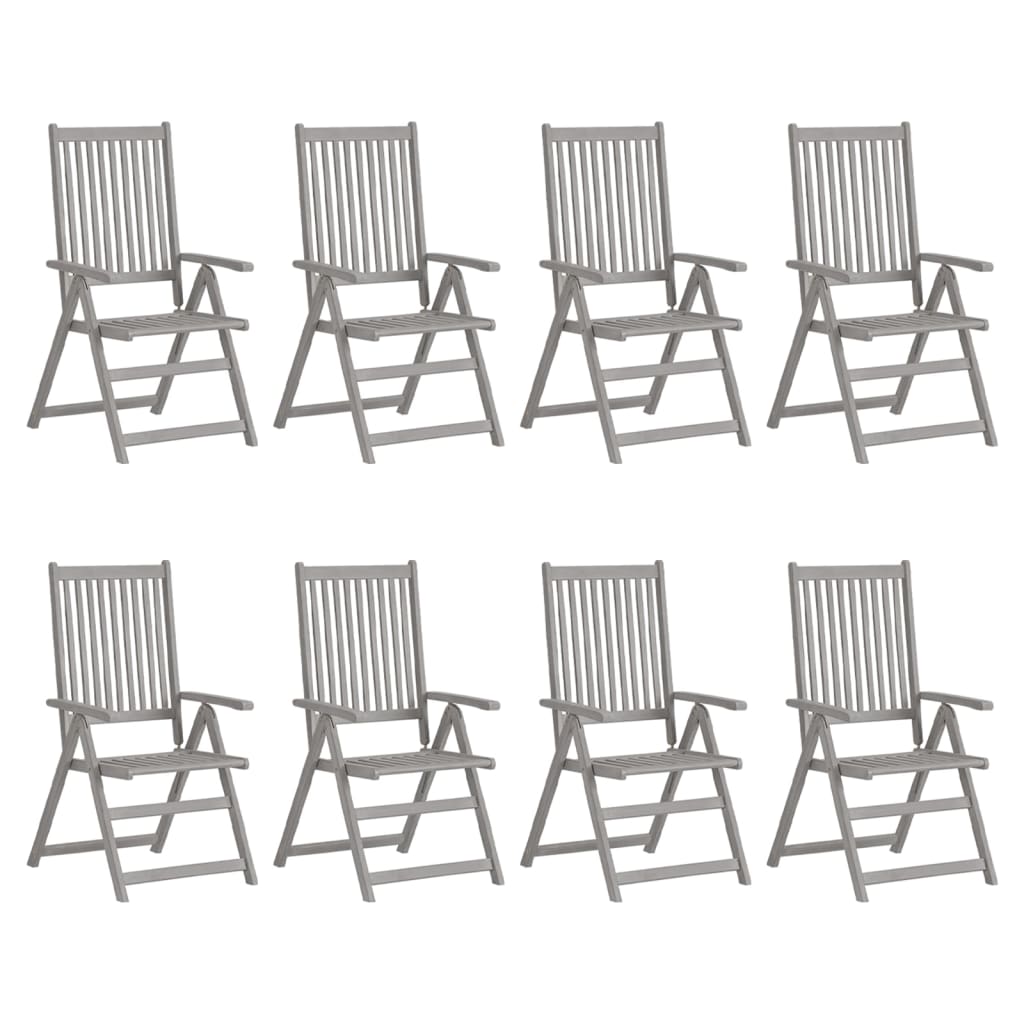 Cadeiras jardim reclináveis c/ almofadões 8 pcs acácia cinzento