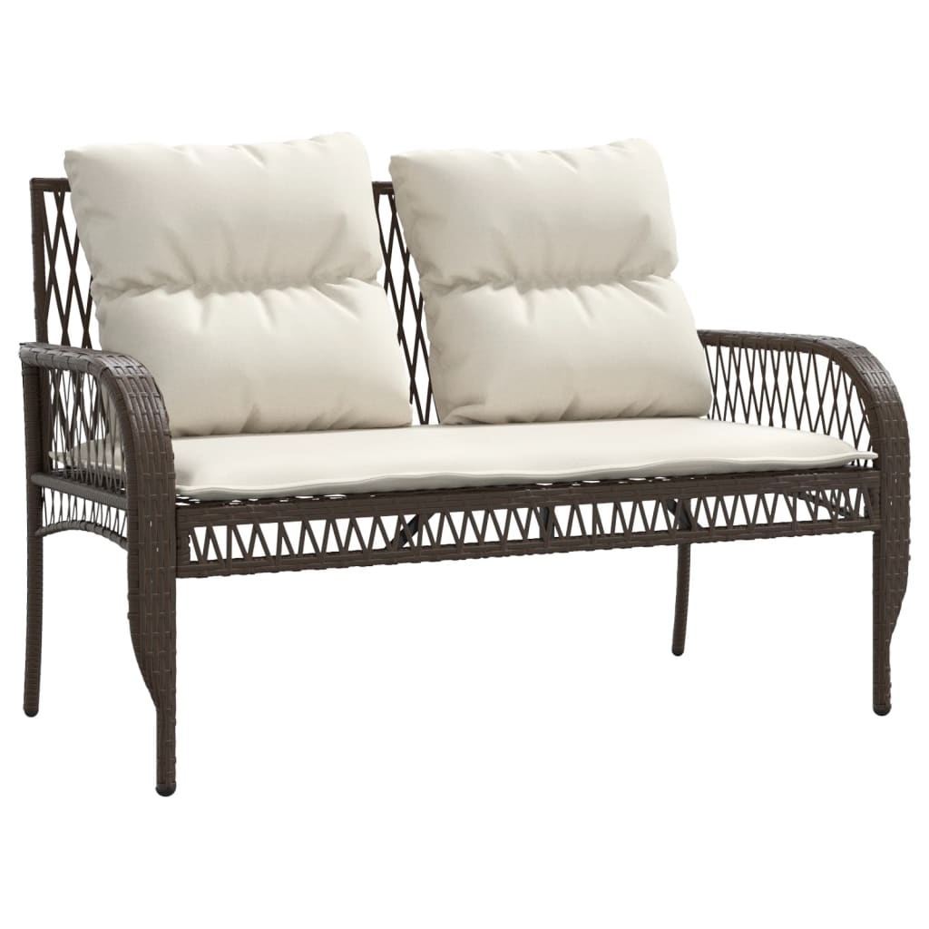 4 Pcs conjunto sofás de jardim c/ almofadões vime PE castanho