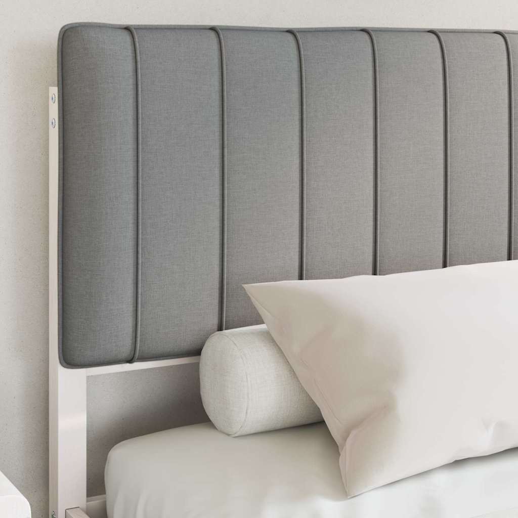 Estrutura de cama com cabeceira estofada cinzento-claro