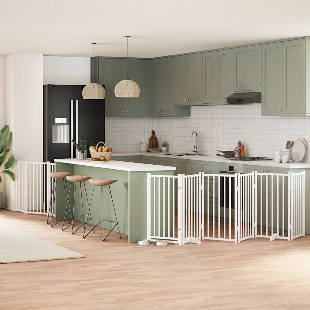 Portão p/ cães com porta dobrável 9 painéis 450 cm álamo branco