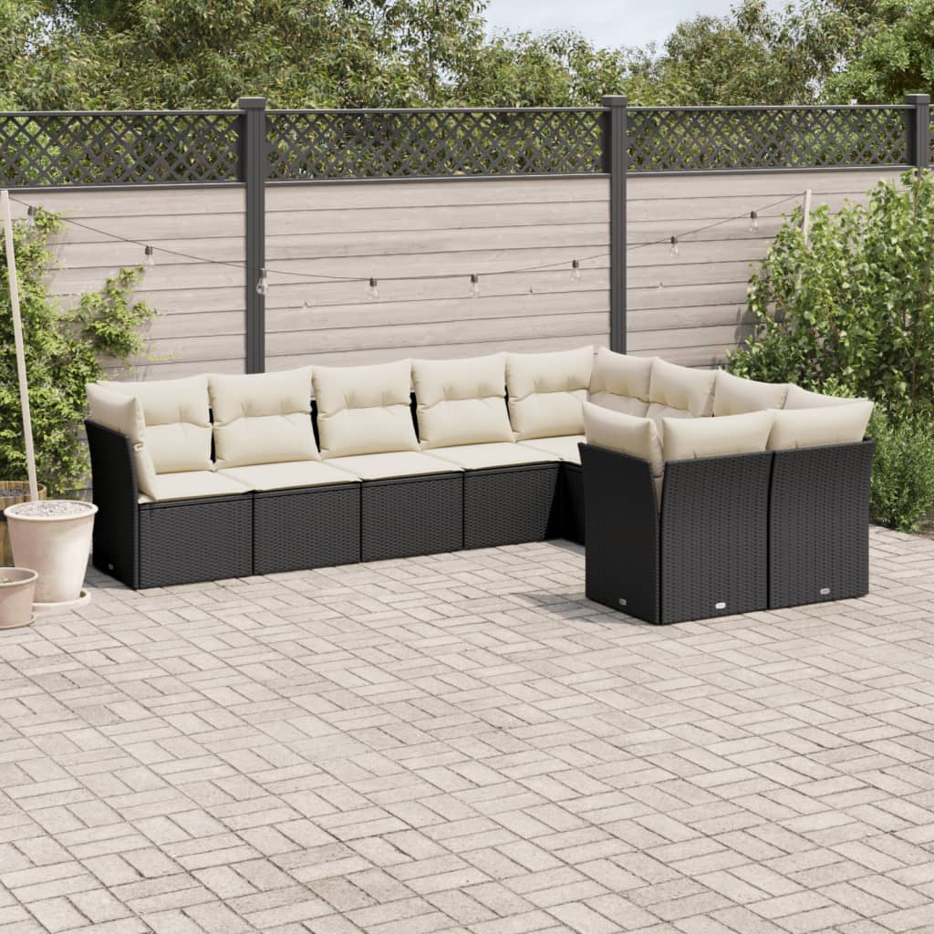9 Pcs conjunto de sofás p/ jardim c/ almofadões vime PE preto