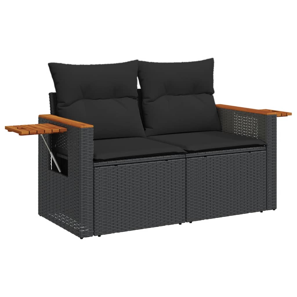 4 Pcs conjunto de sofás para jardim c/ almofadões vime PE preto