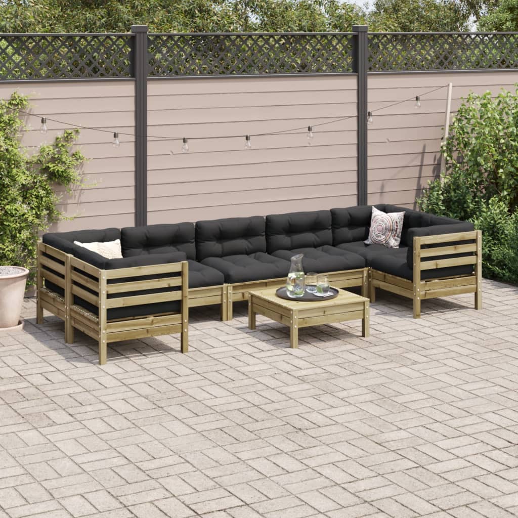 8 Pcs conj. sofás jardim c/ almofadões madeira pinho impregnada