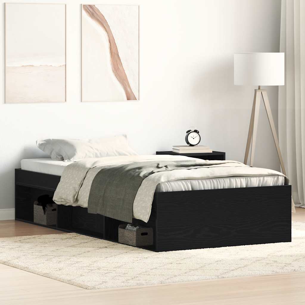 Estrutura de cama sem colchão, carvalho preto, 75x190 cm, madeira engenheirada