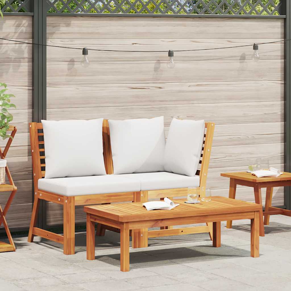 3 Pcs conjunto lounge jardim c/ almofadões cor creme acácia