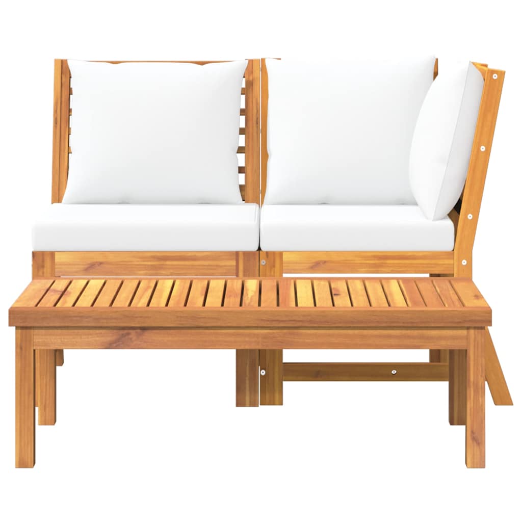 3 Pcs conjunto lounge jardim c/ almofadões cor creme acácia