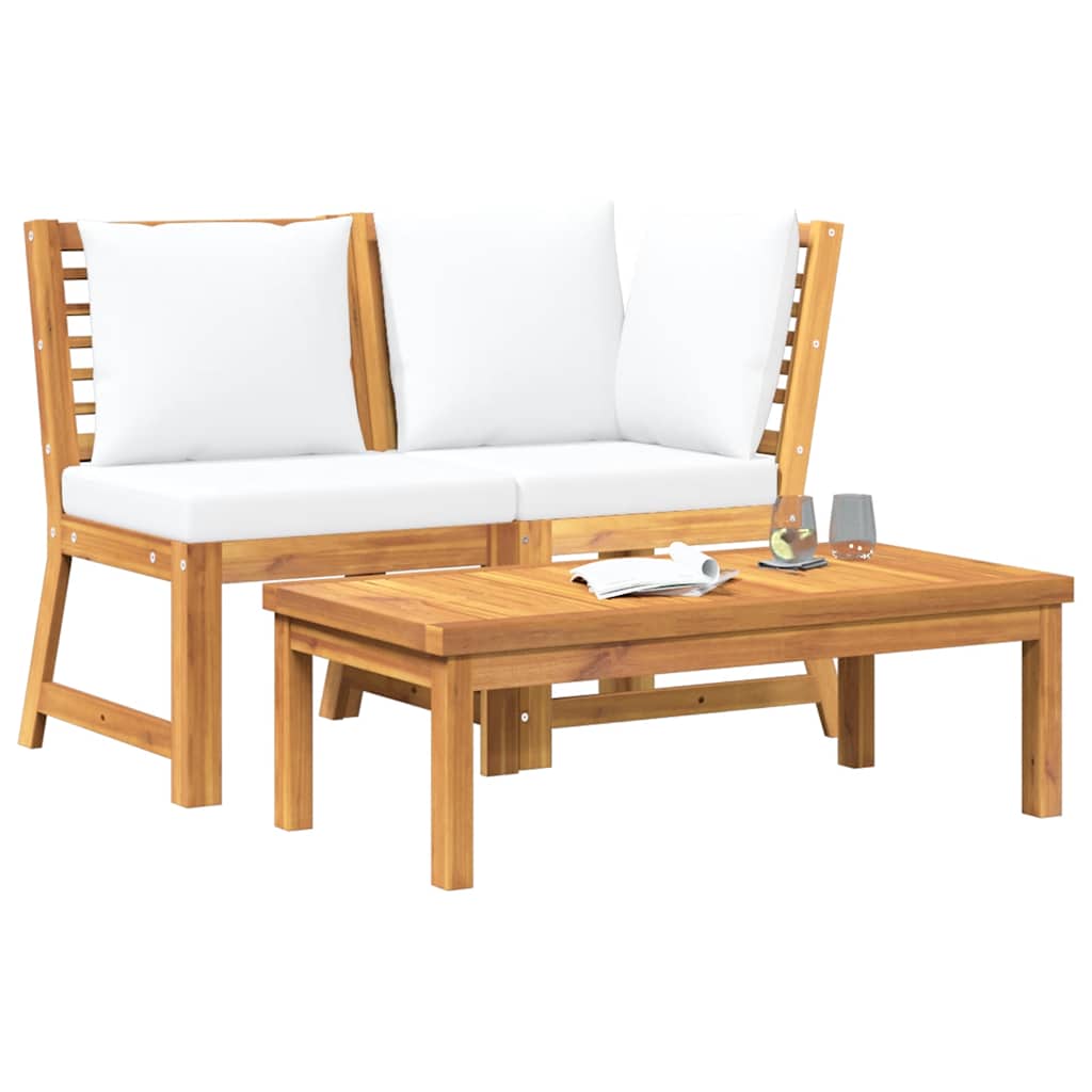3 Pcs conjunto lounge jardim c/ almofadões cor creme acácia