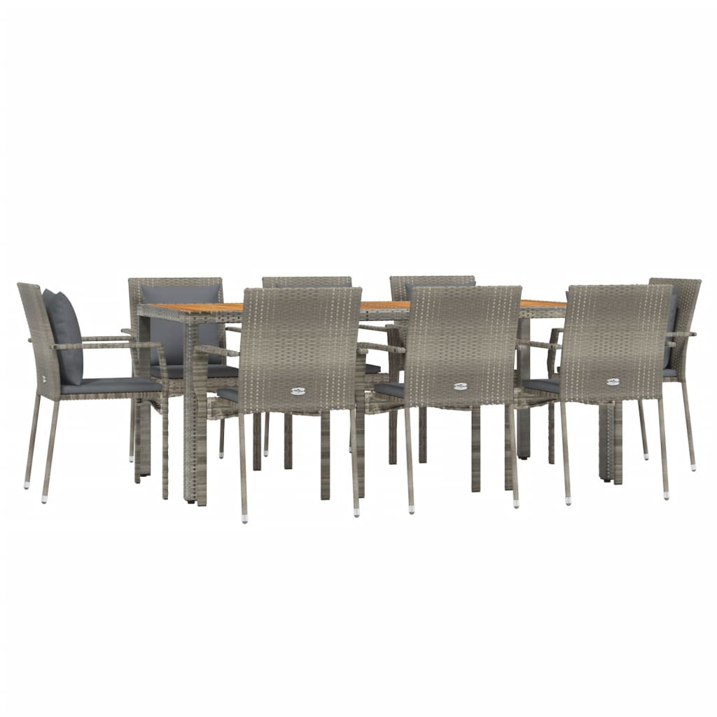 9 Pcs conjunto de jantar p/ jardim c/ almofadões vime PE cinza