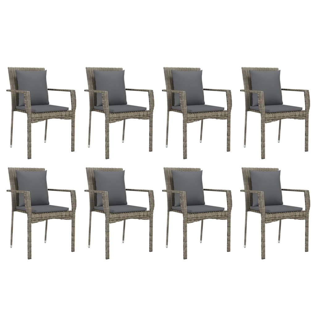 9 Pcs conjunto de jantar p/ jardim c/ almofadões vime PE cinza