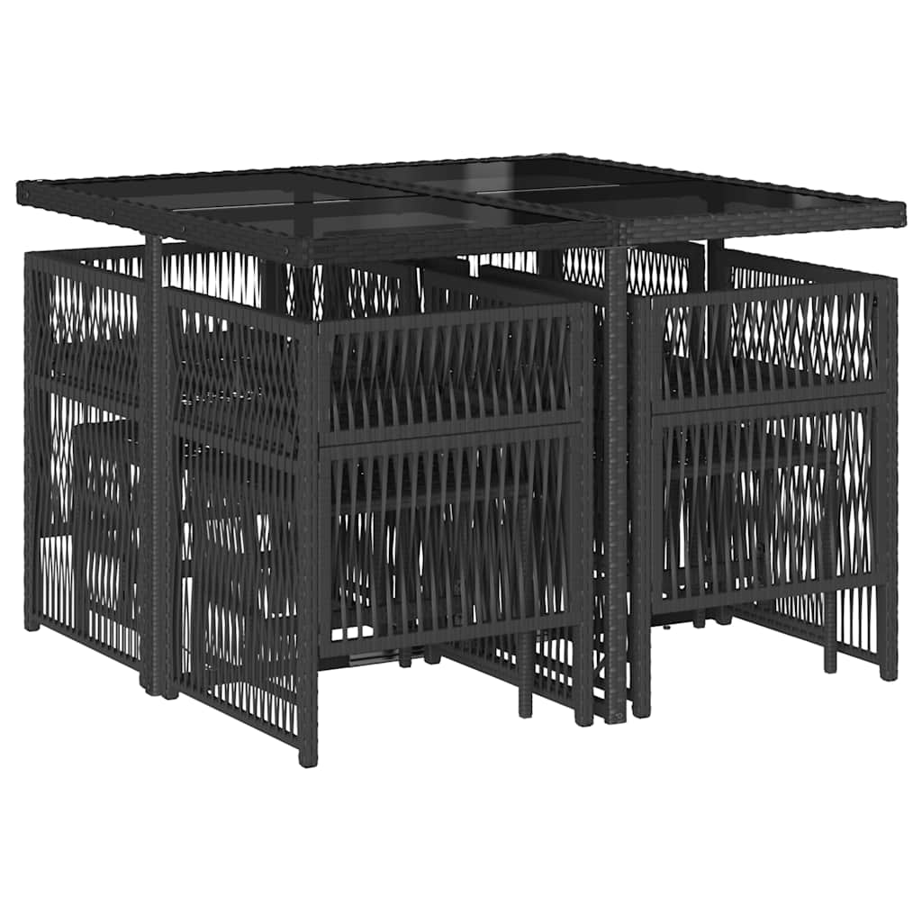 9 Pcs conjunto de jantar p/ jardim c/ almofadões vime PE preto