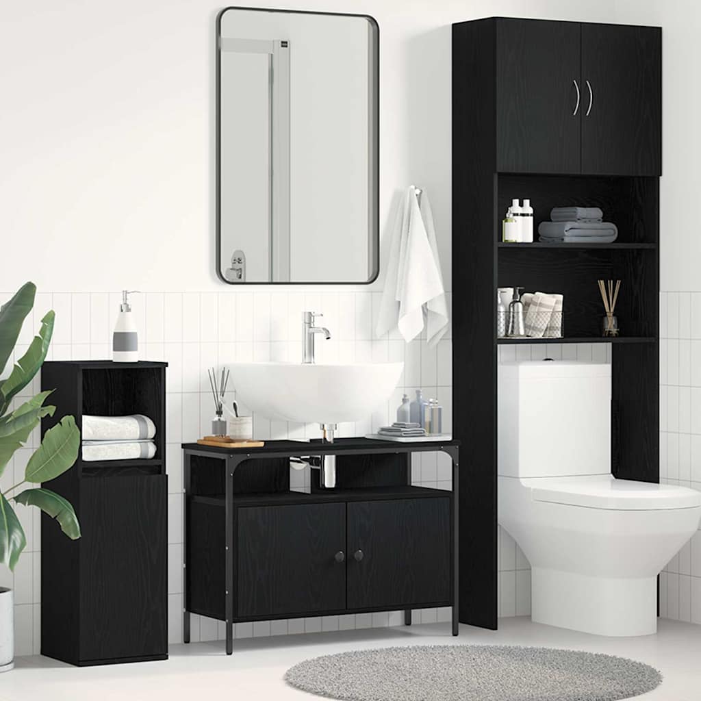 Armário para pia de banheiro carvalho preto 80 x 30 x 60 cm