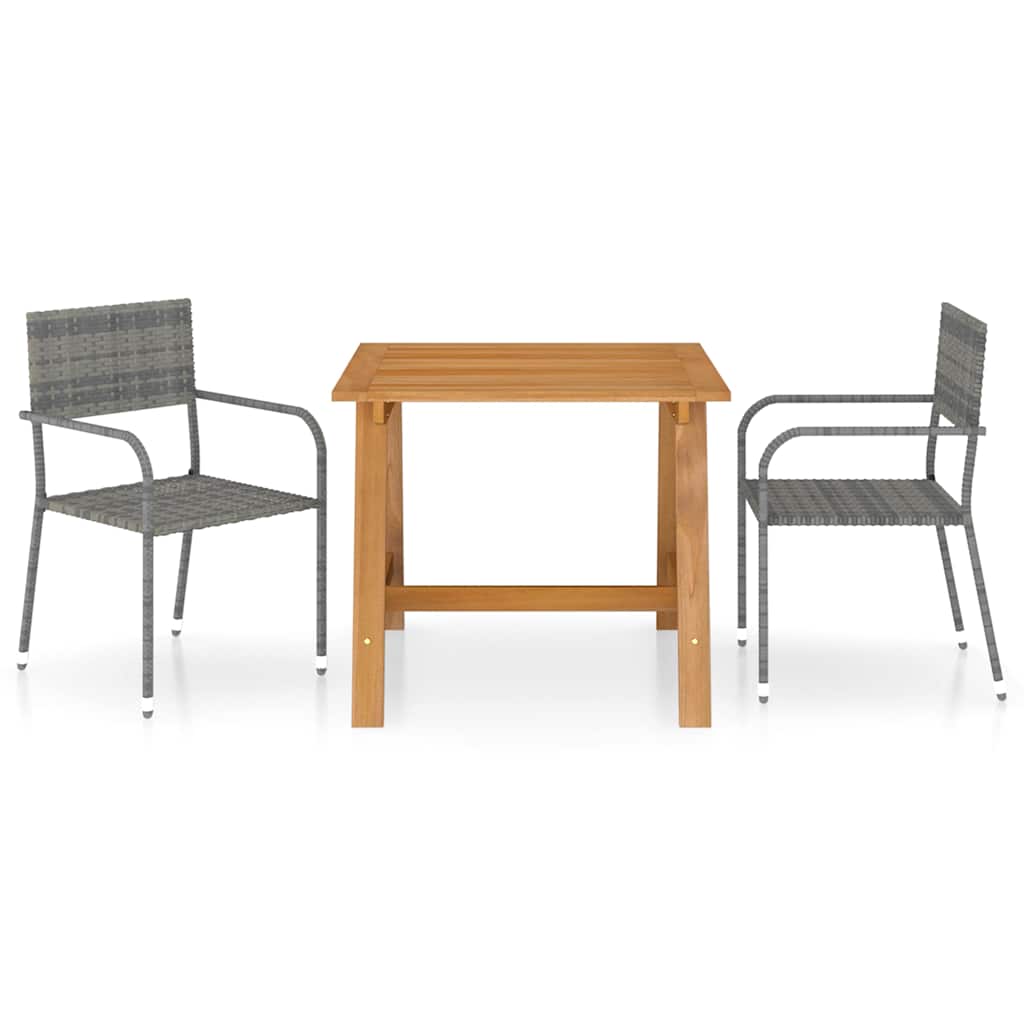 3 Pcs conjunto de jantar para jardim cinzento
