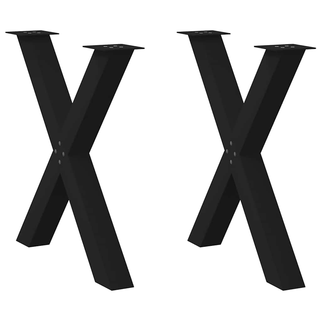 Pés para mesa de jantar em formato de x, 2 peças, preto, 70x(72-73) cm, aço