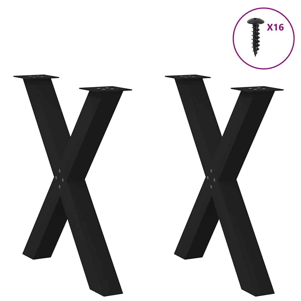 Pés para mesa de jantar em formato de x, 2 peças, preto, 70x(72-73) cm, aço