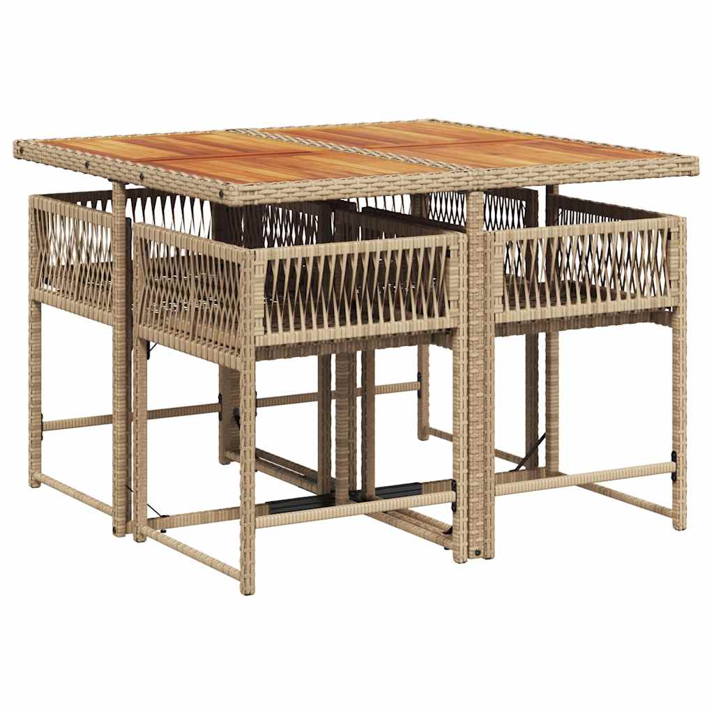 5 Pcs conjunto de jantar p/ jardim com almofadões vime PE bege