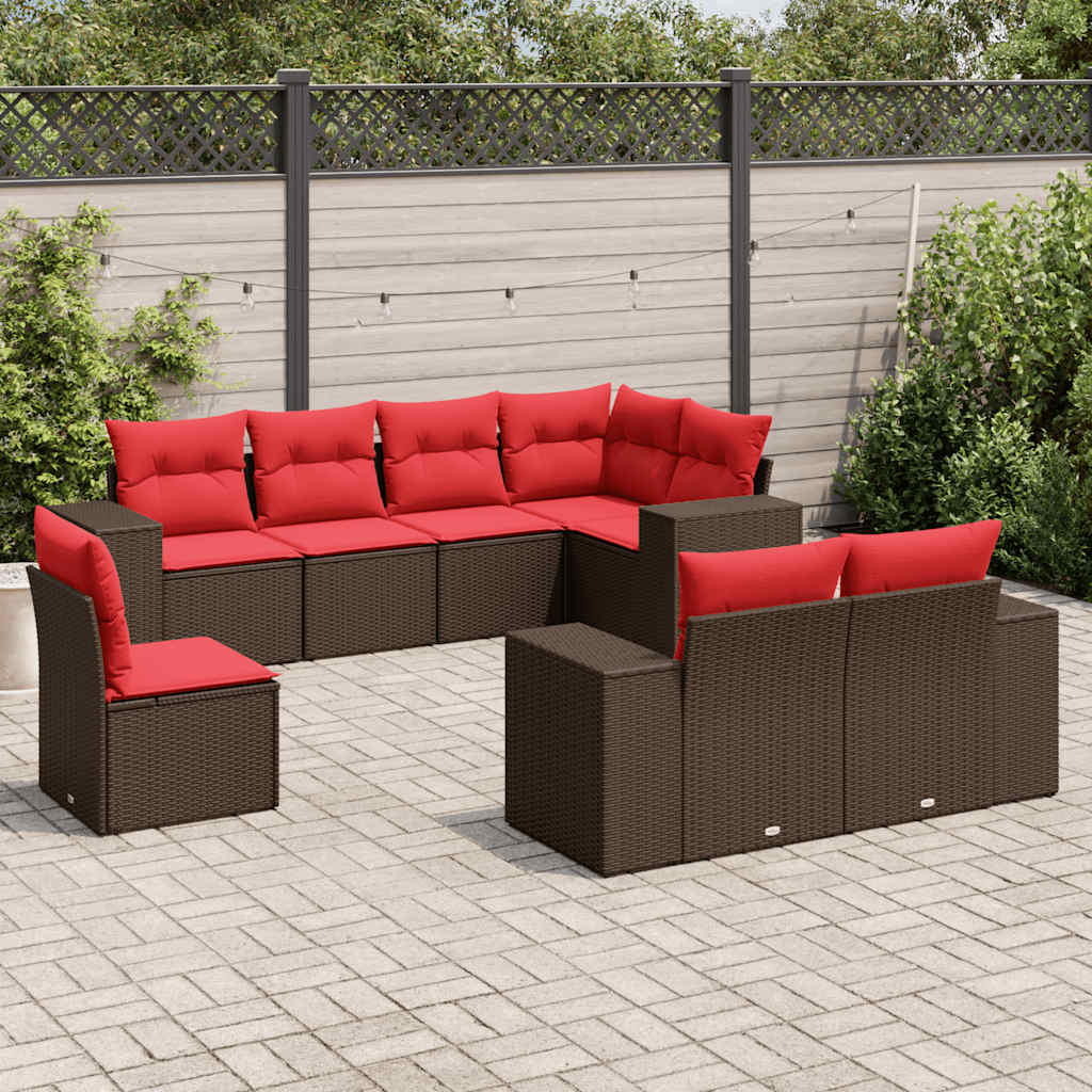 Conjunto de sofá de jardim com 8 peças e almofadas em rattan sintético marrom