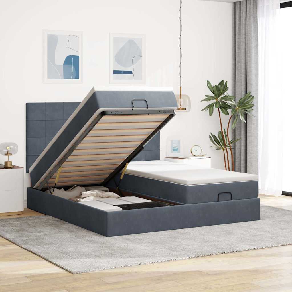 Estrutura cama otomana colchões 160x200 cm cinzento escuro