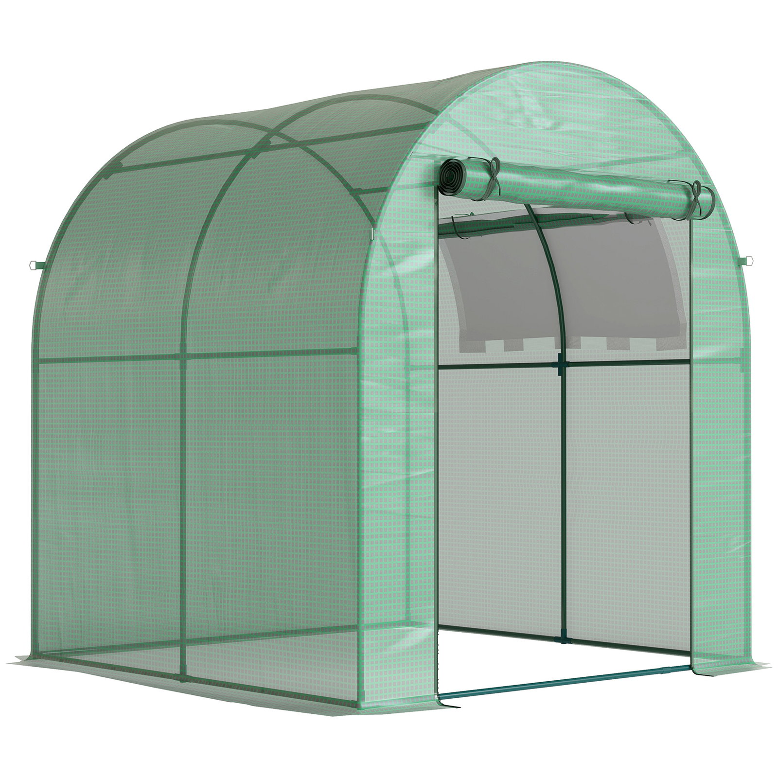 Estufa de jardim 180x180x200 cm estufa tipo túnel pequena com porta enrolável e janela de malha para cultivar plantas flores verde