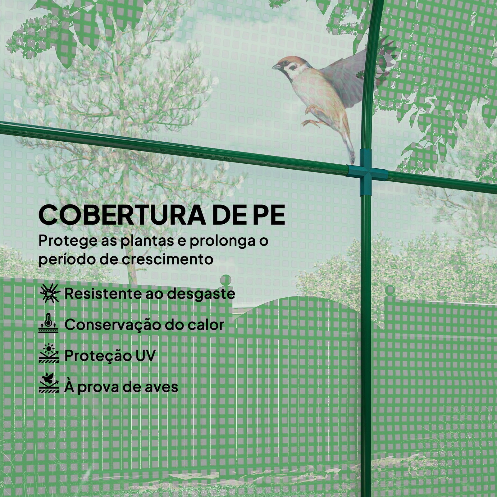 Estufa de jardim 180x180x200 cm estufa tipo túnel pequena com porta enrolável e janela de malha para cultivar plantas flores verde