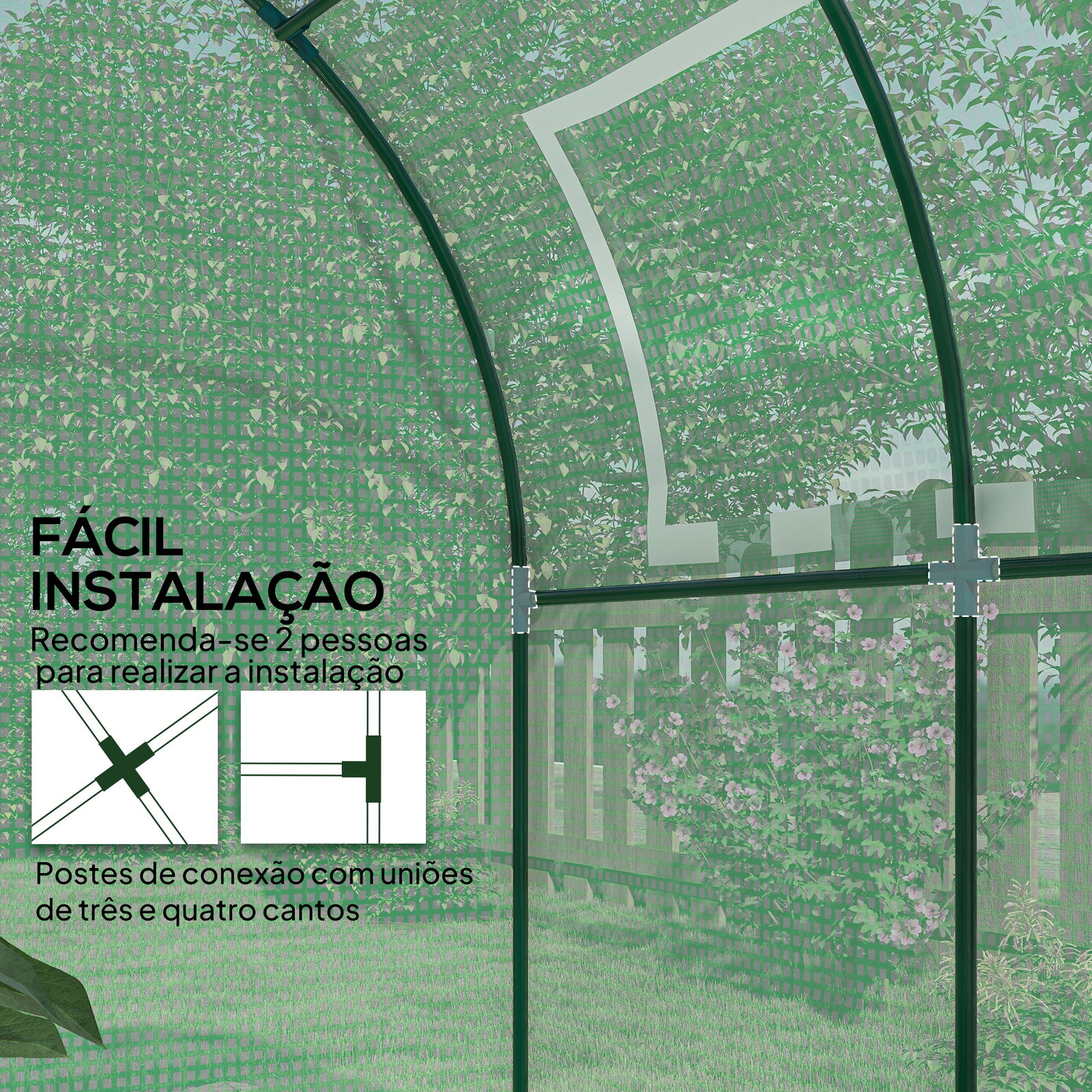 Estufa de jardim 180x180x200 cm estufa tipo túnel pequena com porta enrolável e janela de malha para cultivar plantas flores verde