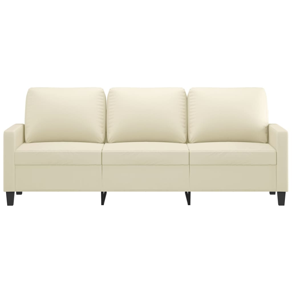 Sofá de 3 lugares 180 cm couro artificial cor creme