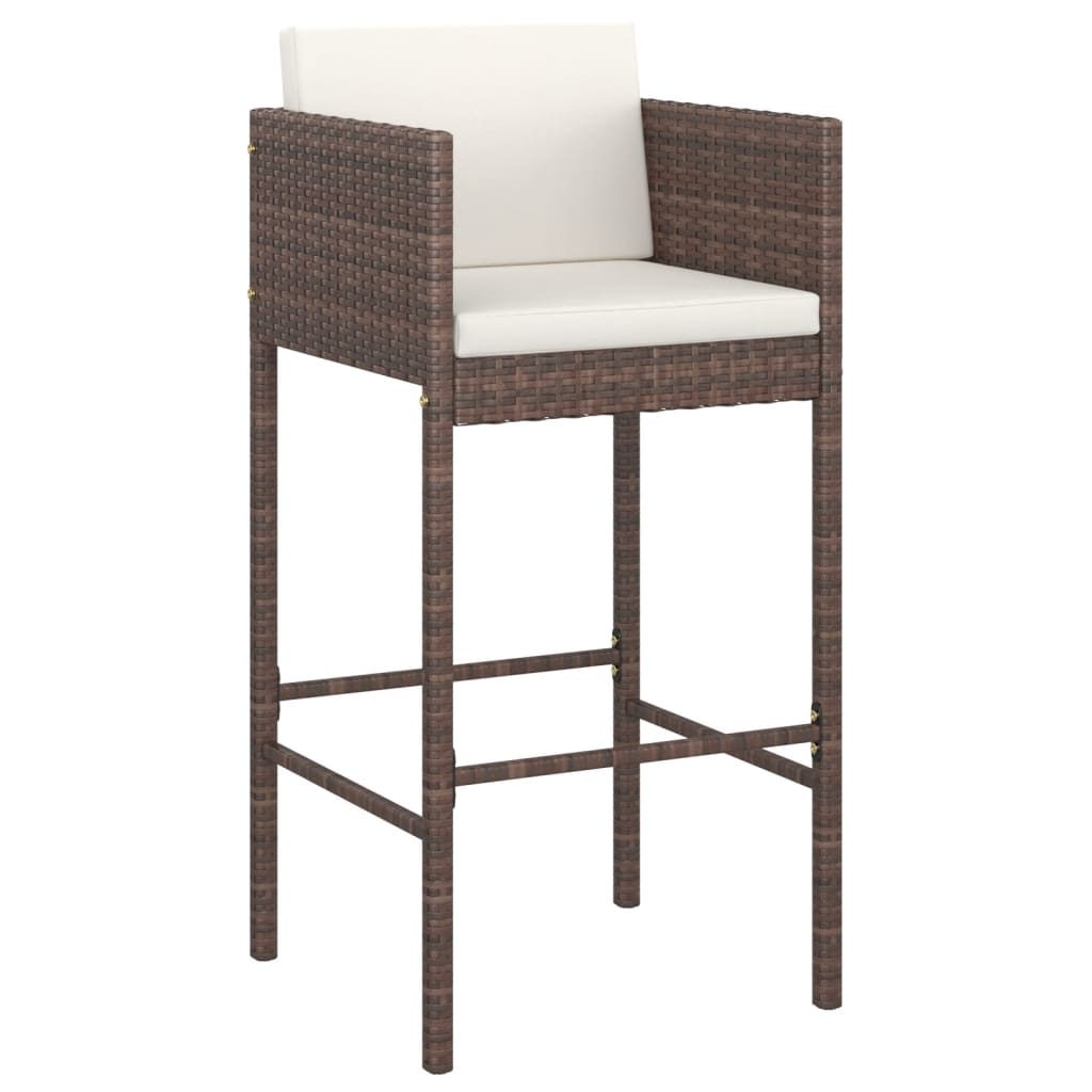 5 Pcs conjunto de bar p/ jardim c/ almofadões vime PE castanho