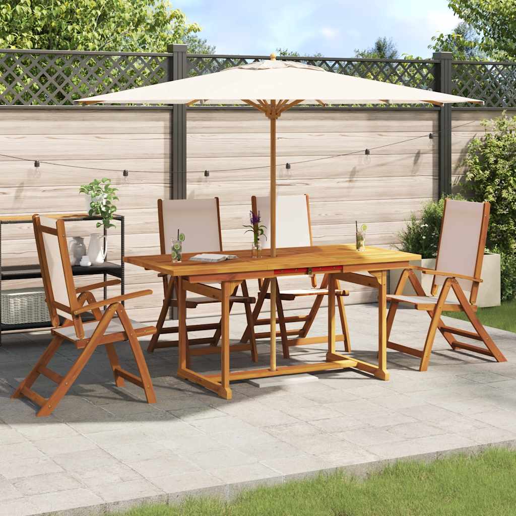 5 Pcs conjunto de jantar para jardim acácia maciça e textilene