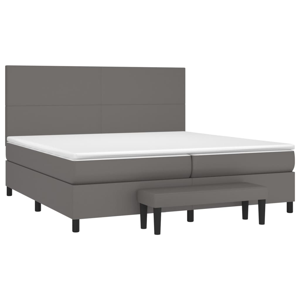 Cama com molas/colchão 200x200 cm couro artificial cinzento