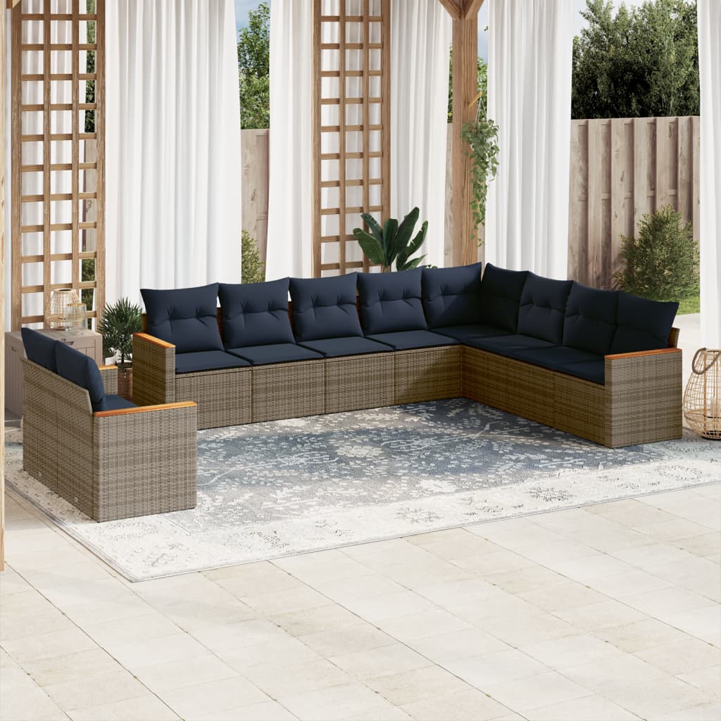 Conjunto de sofá de jardim com 10 peças e almofadas em rattan sintético cinza